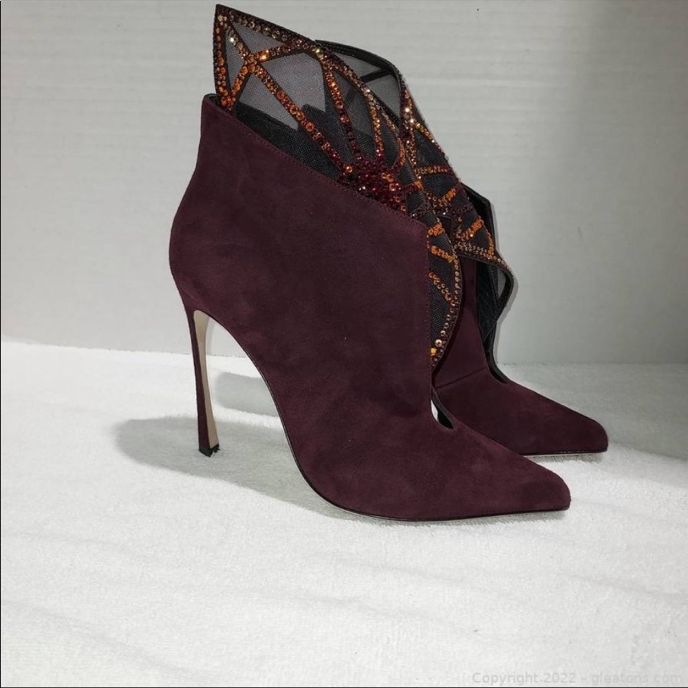 SERGIO ROSSI Atalia Scarpe Donna Embellished Suede Ankle Booties - Picture 3 of 12